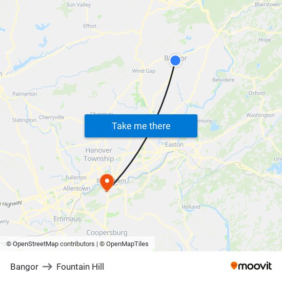 Bangor to Fountain Hill map