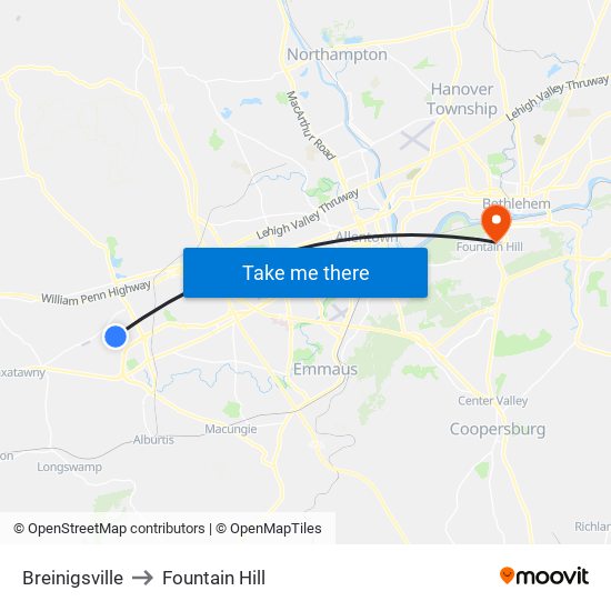 Breinigsville to Fountain Hill map
