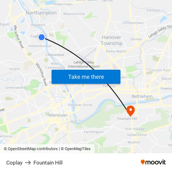 Coplay to Fountain Hill map