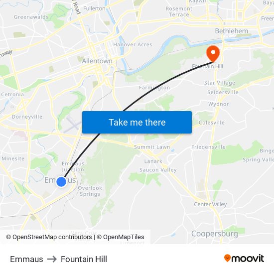 Emmaus to Fountain Hill map