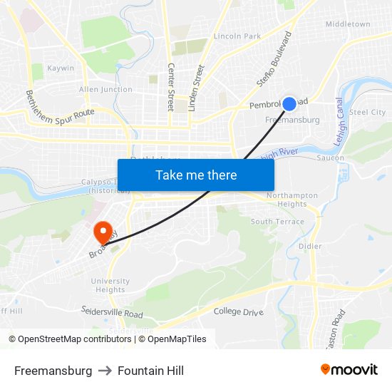 Freemansburg to Fountain Hill map
