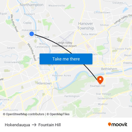 Hokendauqua to Fountain Hill map