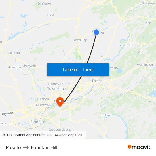 Roseto to Fountain Hill map