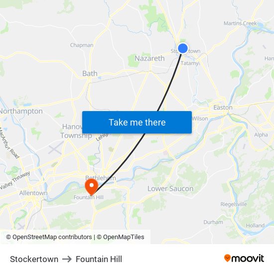 Stockertown to Fountain Hill map