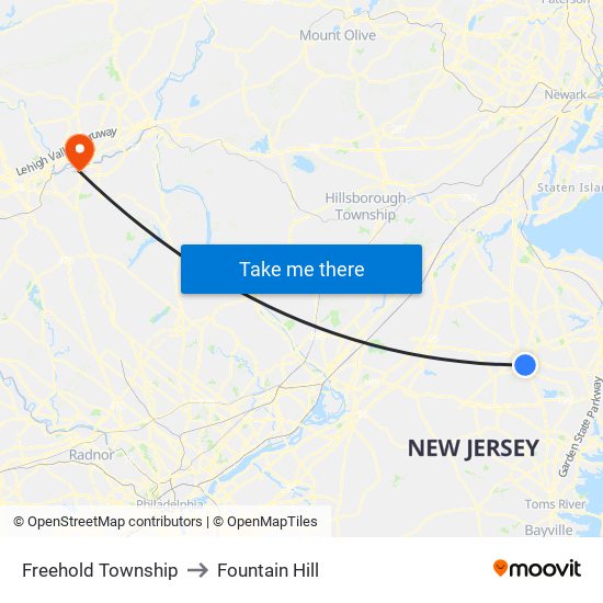 Freehold Township to Fountain Hill map