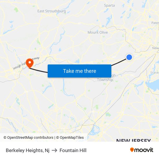 Berkeley Heights, Nj to Fountain Hill map