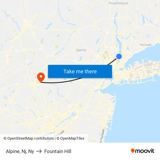 Alpine, Nj, Ny to Fountain Hill map