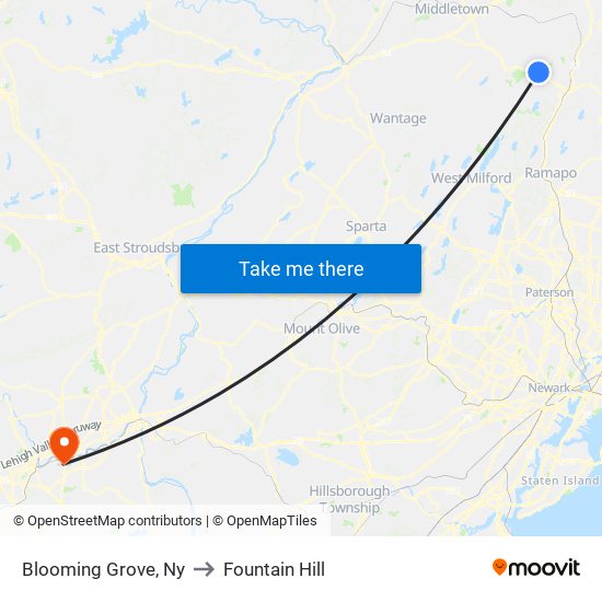 Blooming Grove, Ny to Fountain Hill map