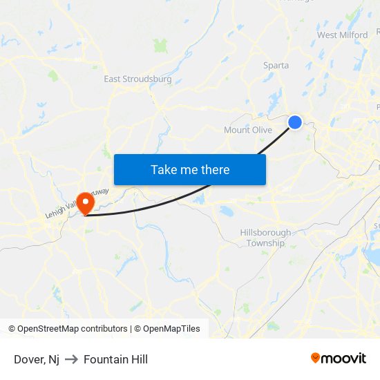 Dover, Nj to Fountain Hill map