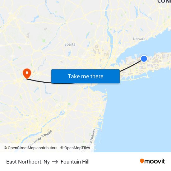 East Northport, Ny to Fountain Hill map