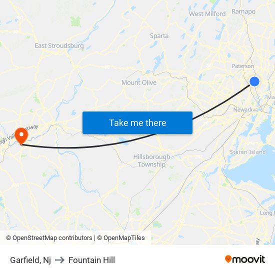 Garfield, Nj to Fountain Hill map