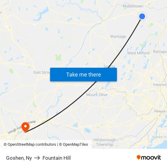 Goshen, Ny to Fountain Hill map