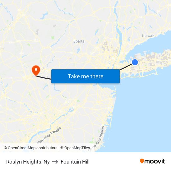 Roslyn Heights, Ny to Fountain Hill map