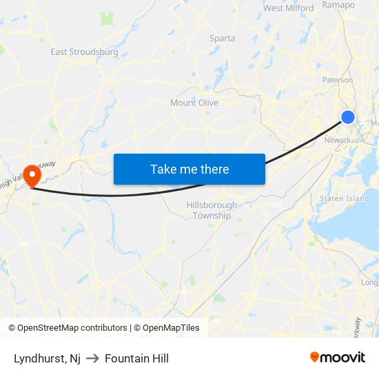 Lyndhurst, Nj to Fountain Hill map