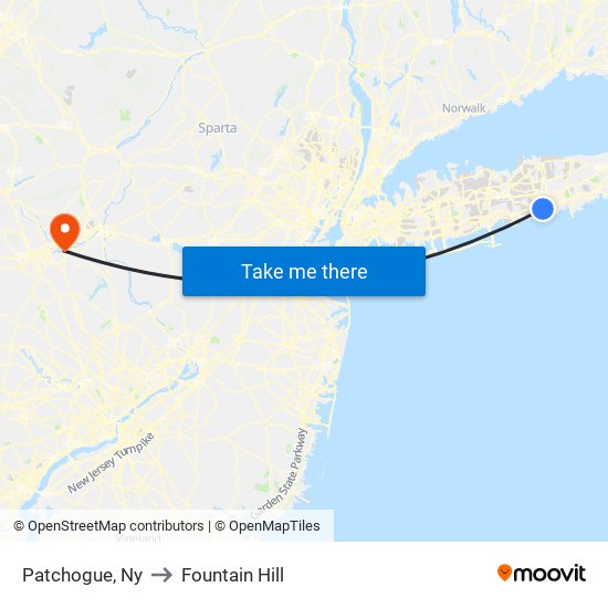 Patchogue, Ny to Fountain Hill map