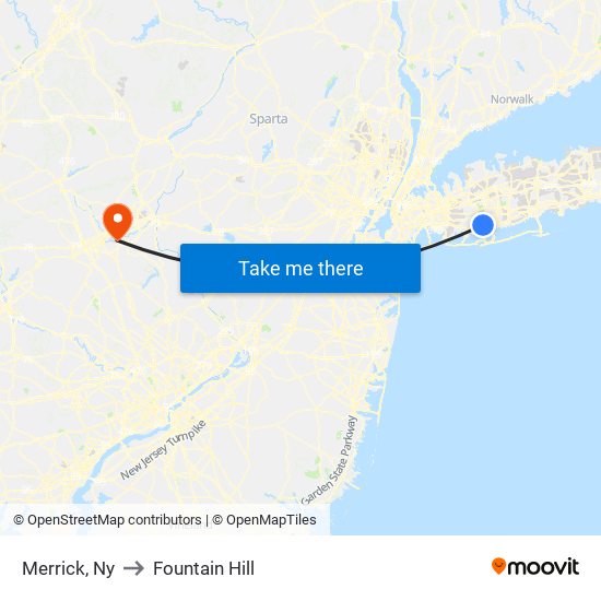 Merrick, Ny to Fountain Hill map