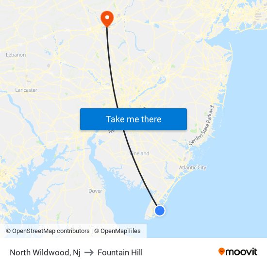 North Wildwood, Nj to Fountain Hill map