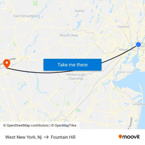 West New York, Nj to Fountain Hill map