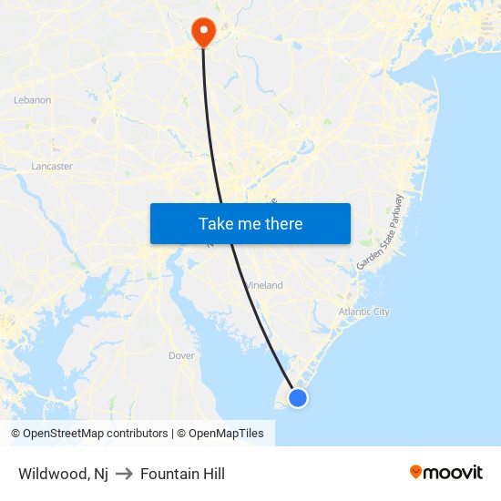 Wildwood, Nj to Fountain Hill map