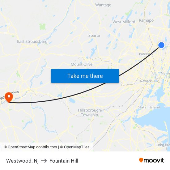 Westwood, Nj to Fountain Hill map