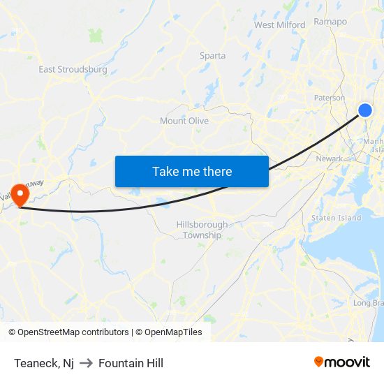 Teaneck, Nj to Fountain Hill map