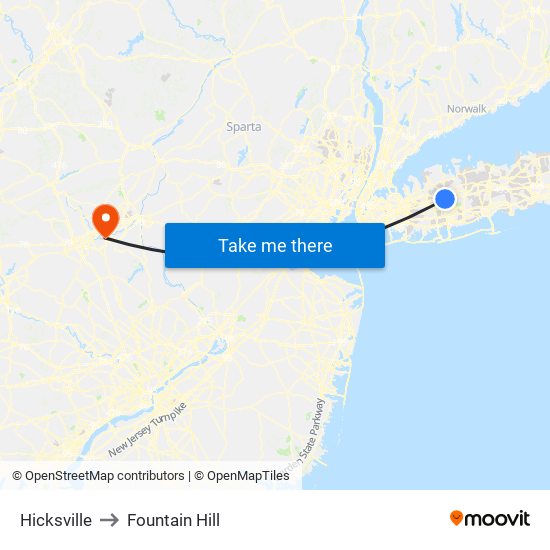 Hicksville to Fountain Hill map