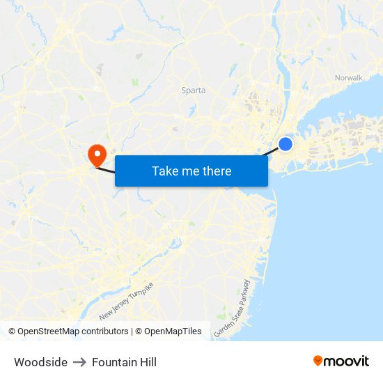 Woodside to Fountain Hill map