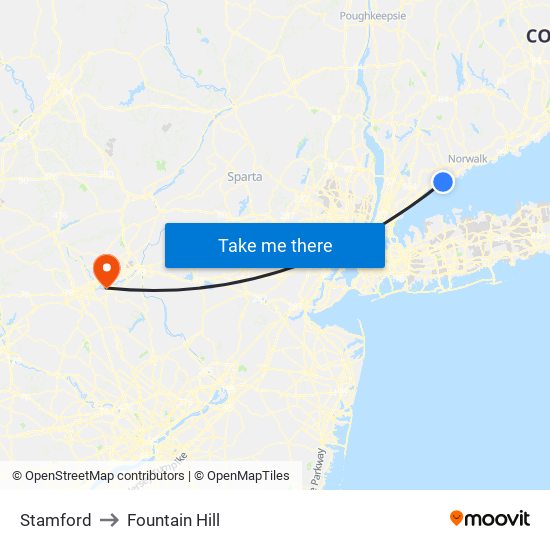 Stamford to Fountain Hill map