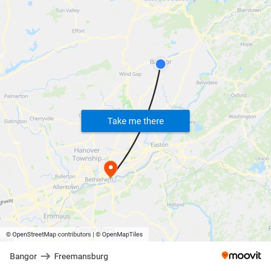 Bangor to Freemansburg map