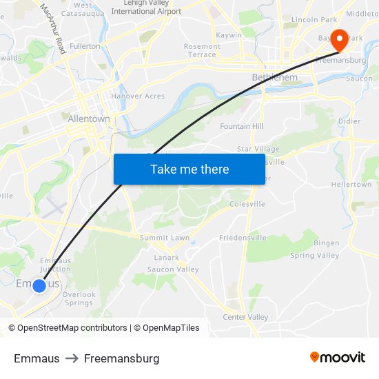 Emmaus to Freemansburg map