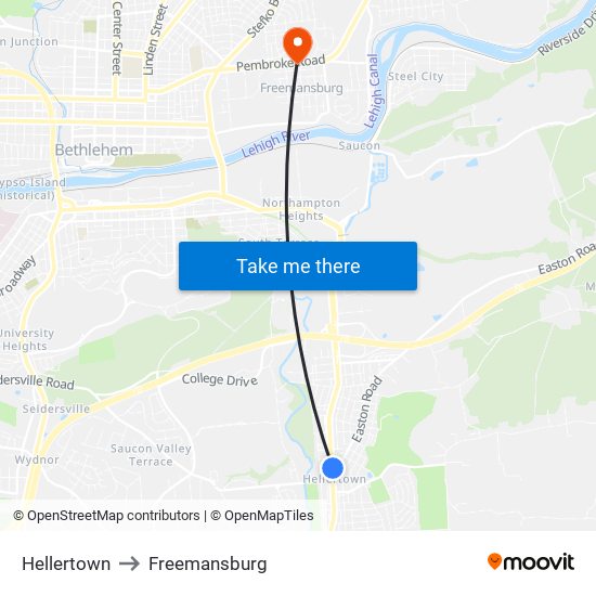 Hellertown to Freemansburg map