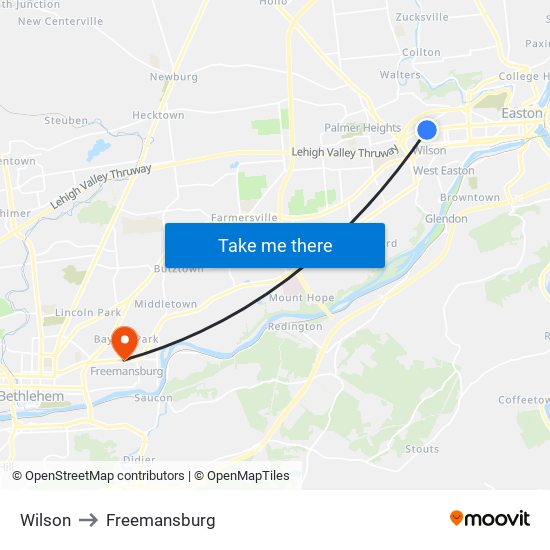 Wilson to Freemansburg map