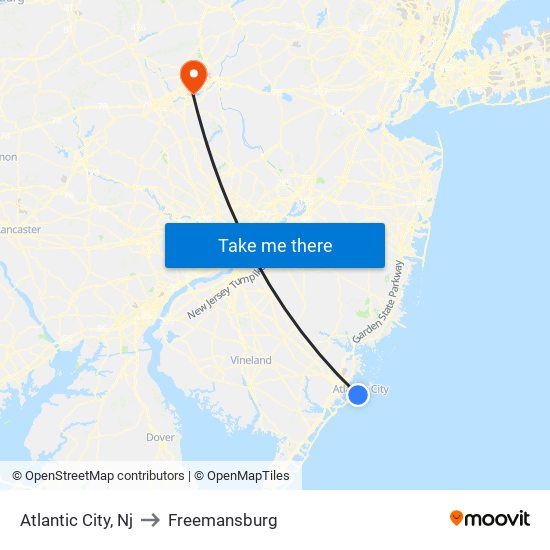 Atlantic City, Nj to Freemansburg map