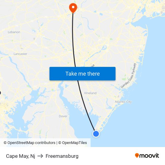 Cape May, Nj to Freemansburg map
