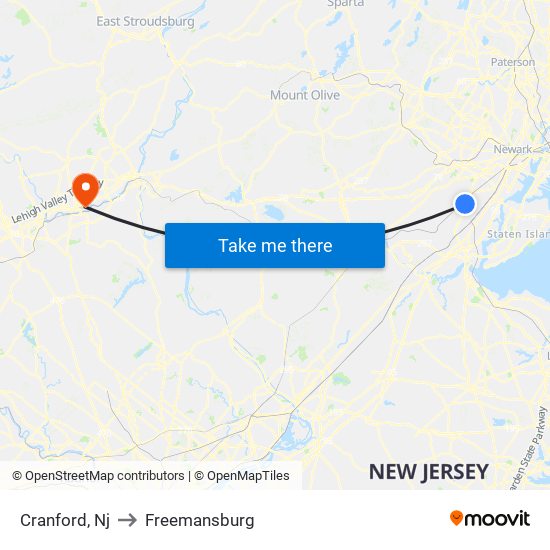 Cranford, Nj to Freemansburg map