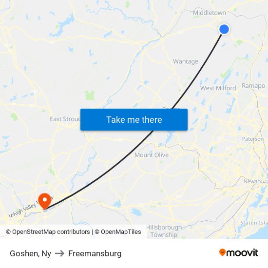 Goshen, Ny to Freemansburg map