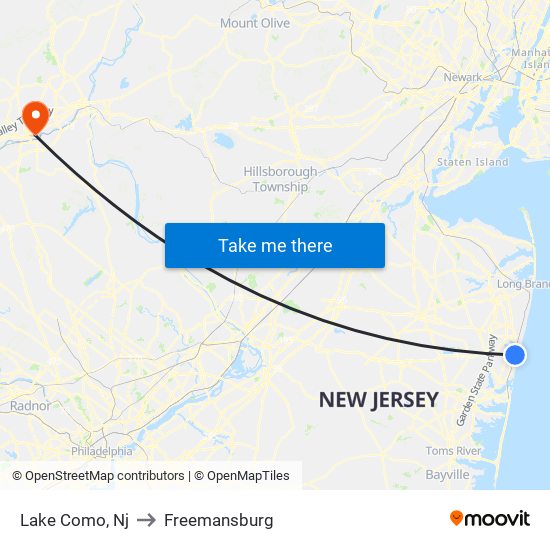 Lake Como, Nj to Freemansburg map