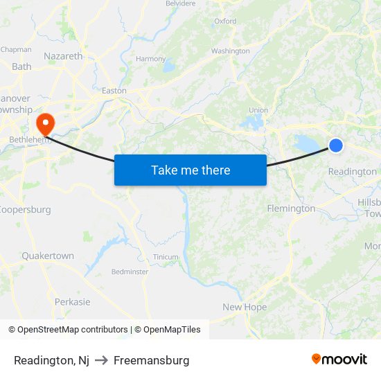 Readington, Nj to Freemansburg map