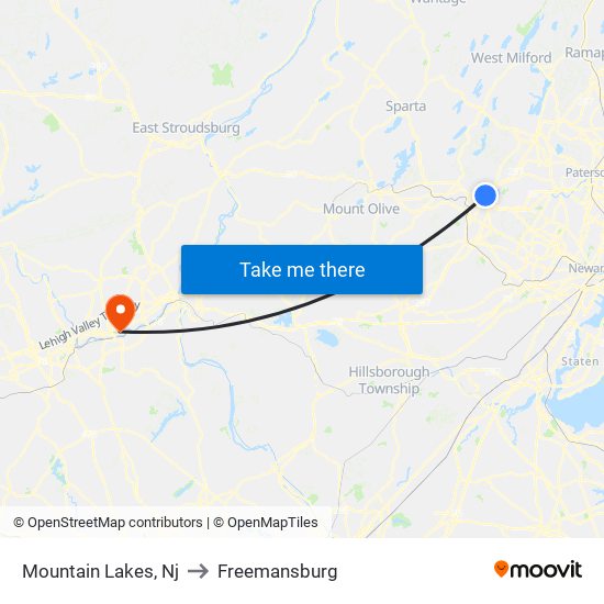 Mountain Lakes, Nj to Freemansburg map