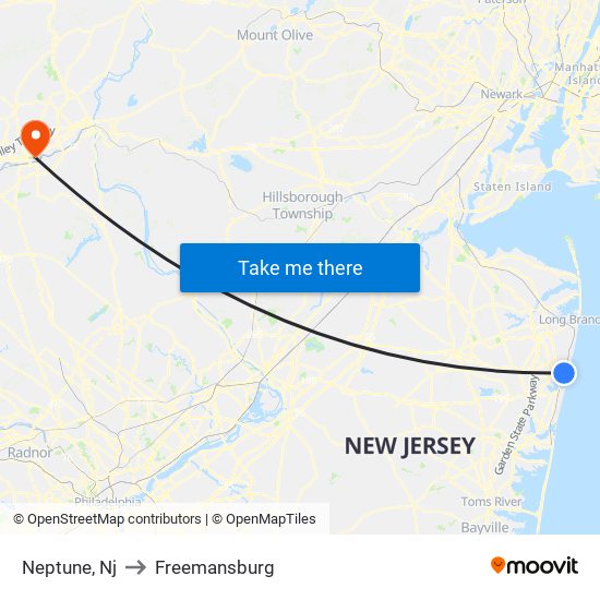 Neptune, Nj to Freemansburg map