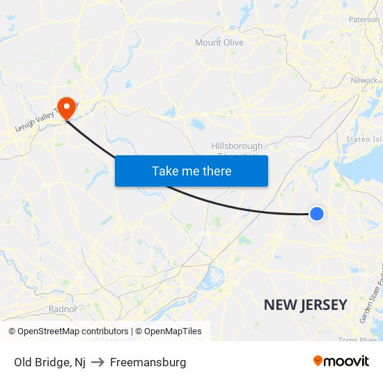 Old Bridge, Nj to Freemansburg map