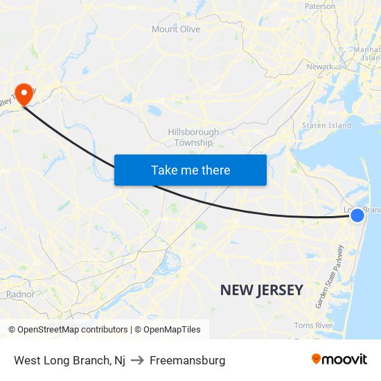 West Long Branch, Nj to Freemansburg map