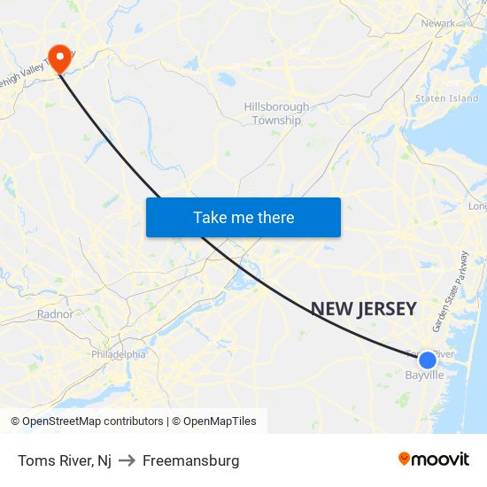 Toms River, Nj to Freemansburg map