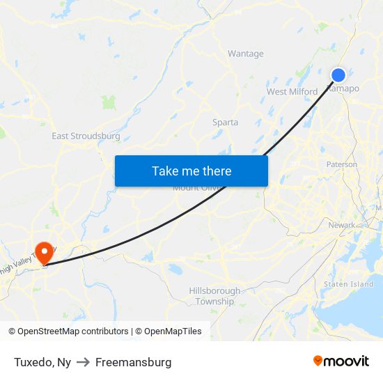 Tuxedo, Ny to Freemansburg map