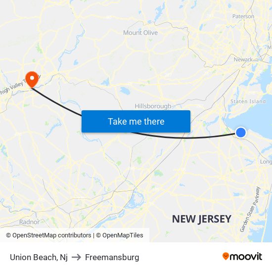 Union Beach, Nj to Freemansburg map