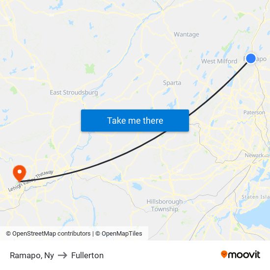 Ramapo, Ny to Fullerton map