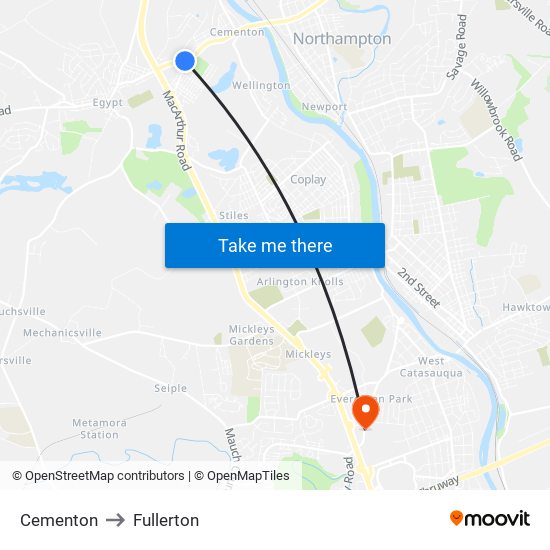 Cementon to Fullerton map