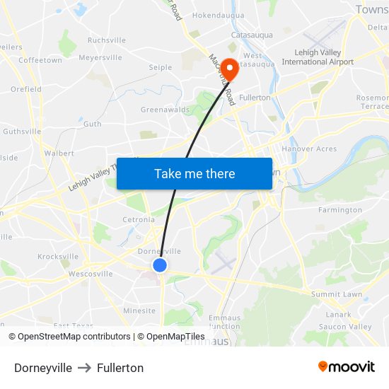 Dorneyville to Fullerton map