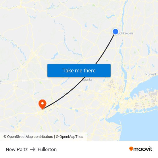 New Paltz to Fullerton map