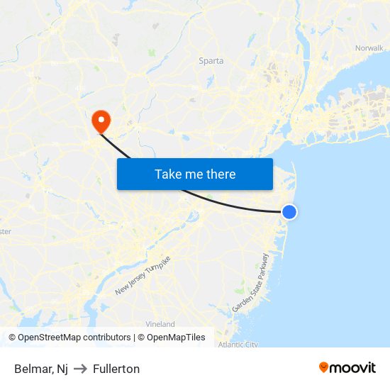 Belmar, Nj to Fullerton map